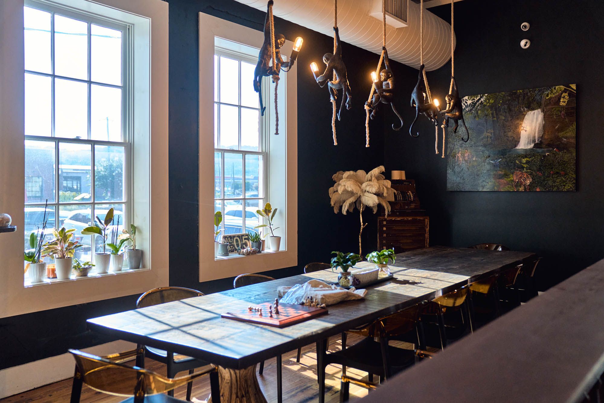 A long dining table.